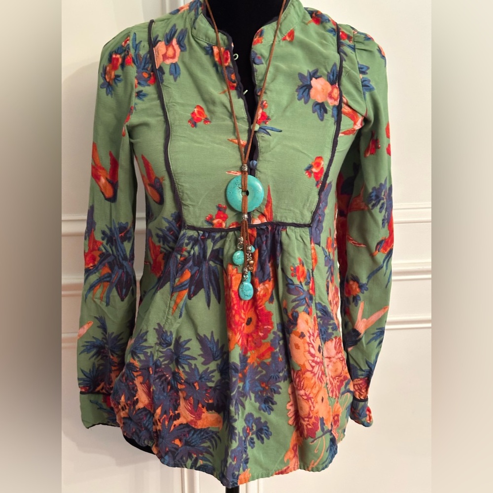 Anthropologie Green Floral Tunic and Pants